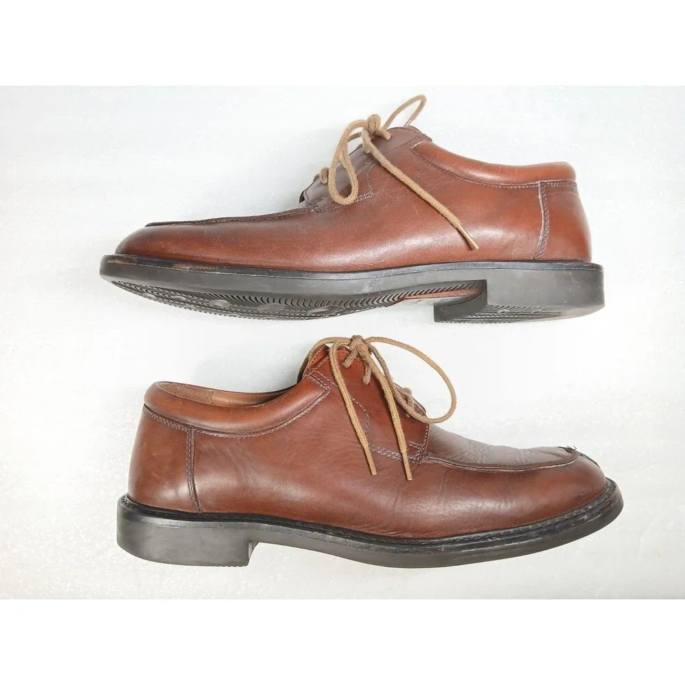 Johnston & Murphy Brown Leather Derby 9.5W Cognac Lace Up Dress Shoes